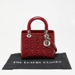 مملوكة مسبقًا Dior Red Cannage Patent Leather Medium Lady Dior Tote