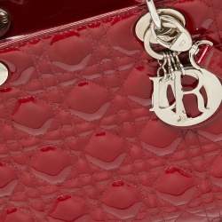 مملوكة مسبقًا Dior Red Cannage Patent Leather Medium Lady Dior Tote