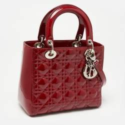 مملوكة مسبقًا Dior Red Cannage Patent Leather Medium Lady Dior Tote