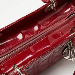 مملوكة مسبقًا Dior Red Cannage Patent Leather Medium Lady Dior Tote