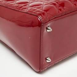 مملوكة مسبقًا Dior Red Cannage Patent Leather Medium Lady Dior Tote