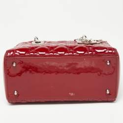 مملوكة مسبقًا Dior Red Cannage Patent Leather Medium Lady Dior Tote