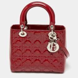مملوكة مسبقًا Dior Red Cannage Patent Leather Medium Lady Dior Tote