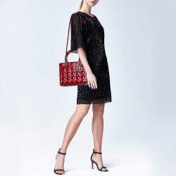 مملوكة مسبقًا Dior Red Cannage Patent Leather Medium Lady Dior Tote
