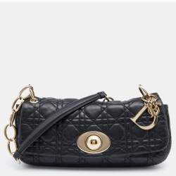 Pre Owned Dior Black Cannage Quilted Leather Rendezvous Flap Bag
