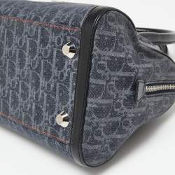 مملوكة مسبقًا Dior Blue/Black Oblique Denim and Leather Flight Line Satchel