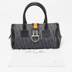 مملوكة مسبقًا Dior Blue/Black Oblique Denim and Leather Flight Line Satchel