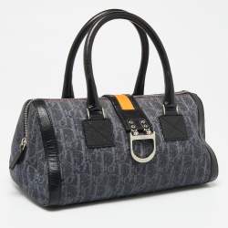 مملوكة مسبقًا Dior Blue/Black Oblique Denim and Leather Flight Line Satchel