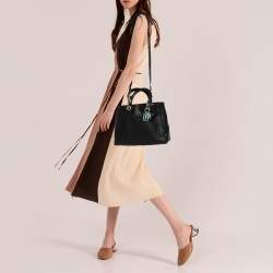 Pre Owned Dior Black Canyon Grained Leather Lady Dior Tote