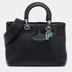 Pre Owned Dior Black Canyon Grained Leather Lady Dior Tote