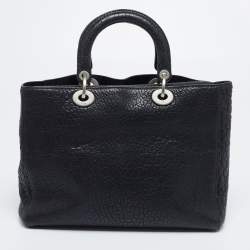 Pre Owned Dior Black Canyon Grained Leather Lady Dior Tote