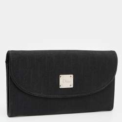 Pre Owned Dior Black Oblique Canvas Continental Wallet
