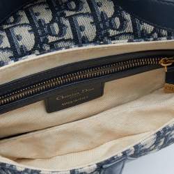 Pre Owned Dior Navy Blue/Beige Oblique Jacquard And Leather Saddle Bag