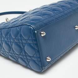 Pre Owned Dior Blue Cannage Leather Large Lady Dior Tote