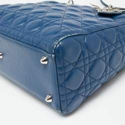 Pre Owned Dior Blue Cannage Leather Large Lady Dior Tote
