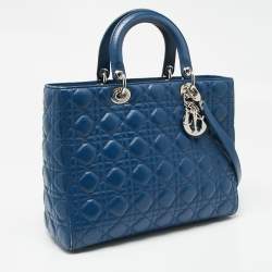 Pre Owned Dior Blue Cannage Leather Large Lady Dior Tote