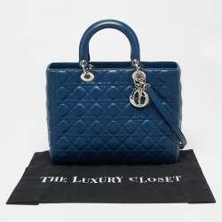 Pre Owned Dior Blue Cannage Leather Large Lady Dior Tote