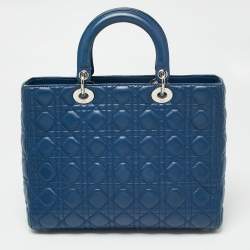 Pre Owned Dior Blue Cannage Leather Large Lady Dior Tote