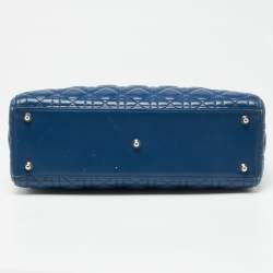 Pre Owned Dior Blue Cannage Leather Large Lady Dior Tote