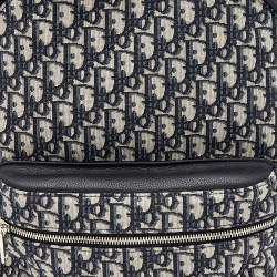 Dior Navy Blue/White Oblique Canvas and Leather Rider Backpack