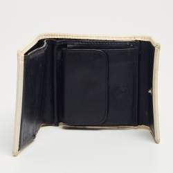 Pre Owned Dior Navy Blue/White Oblique Coated Denim and Patent Leather Trotter Trifold Wallet