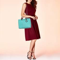 مملوكة مسبقًا Dior Turquoise Blue Cannage Leather Large Lady Dior Tote