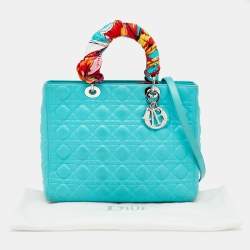 مملوكة مسبقًا Dior Turquoise Blue Cannage Leather Large Lady Dior Tote
