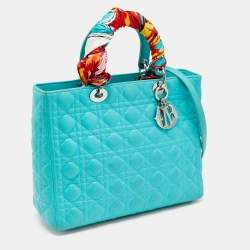 مملوكة مسبقًا Dior Turquoise Blue Cannage Leather Large Lady Dior Tote