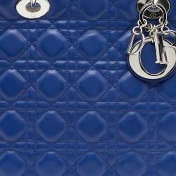 Pre Owned Dior Blue Cannage Leather Large Lady Dior Tote