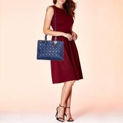 Pre Owned Dior Blue Cannage Leather Large Lady Dior Tote