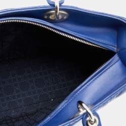 Pre Owned Dior Blue Cannage Leather Large Lady Dior Tote