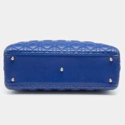 Pre Owned Dior Blue Cannage Leather Large Lady Dior Tote