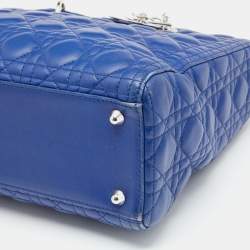 Pre Owned Dior Blue Cannage Leather Large Lady Dior Tote