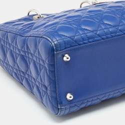 Pre Owned Dior Blue Cannage Leather Large Lady Dior Tote
