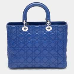 Pre Owned Dior Blue Cannage Leather Large Lady Dior Tote