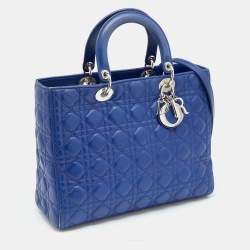Pre Owned Dior Blue Cannage Leather Large Lady Dior Tote