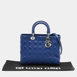 Pre Owned Dior Blue Cannage Leather Large Lady Dior Tote