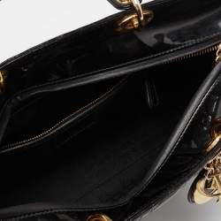 Pre Owned Dior Black Cannage Patent Leather Large Lady Dior Tote