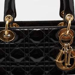 Pre Owned Dior Black Cannage Patent Leather Large Lady Dior Tote