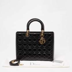 Pre Owned Dior Black Cannage Patent Leather Large Lady Dior Tote