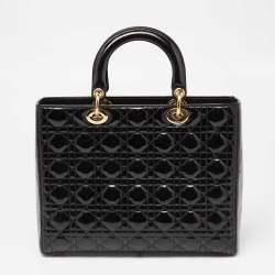 Pre Owned Dior Black Cannage Patent Leather Large Lady Dior Tote