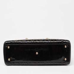 Pre Owned Dior Black Cannage Patent Leather Large Lady Dior Tote