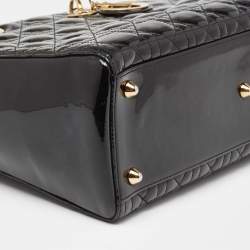 Pre Owned Dior Black Cannage Patent Leather Large Lady Dior Tote