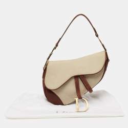 Dior Beige/Brown Canvas and Leather Saddle Bag