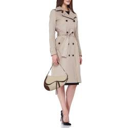 Dior Beige/Brown Canvas and Leather Saddle Bag