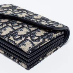 Pre Owned Dior Blue Oblique Jacquard Saddle 5 Gusset Card Holder