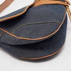 Pre Owned Dior Blue/Brown Denim and Leather Saddle Bag