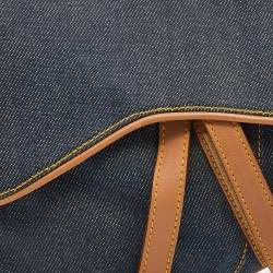 Pre Owned Dior Blue/Brown Denim and Leather Saddle Bag