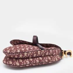 Pre Owned Dior Burgundy Oblique Canvas And Leather Saddle Shoulder Bag
