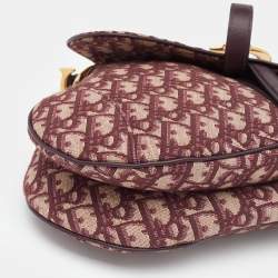 Pre Owned Dior Burgundy Oblique Canvas And Leather Saddle Shoulder Bag